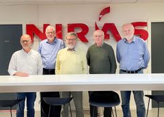De fem 25-års jubilarer i NIRAS er (fra venstre mod højre) Jan Andersen, Knud Rasmussen, Henrik Gattrup, Karsten Vissing Jakobsen og Bjarne Christensen.