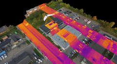 Nu kan landinspektørfirmaet LE34 lave termografiske opmålinger med droner, der identificerer varmeudslip fra bygninger. Foto: PR.