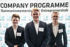 Christian Ørum, Nicklas Stokholm og Kevin Jensen fra Bubbles ved DM i Entreprenørskab 2020, hvor deres iværksætterrejse tog fart,