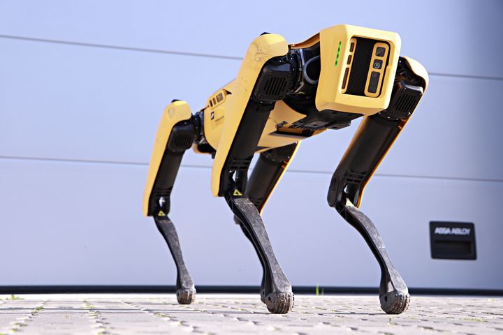 Robotten Spot er designet til at kunne bevæger sig frit på fx svært fremkommelige steder og er udstyret med sensorer og visionteknologi til at navigere ud fra.
