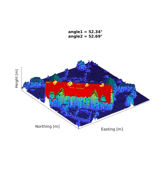 Sunmapper's PICS technology identifying buildings and objects that may shade for the solar panels.