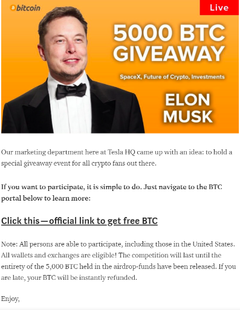 Spam-kampagne der udnytter Elon Musk.