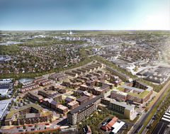 Der ventes at blive opført i alt 140.000 m2 byggeri i Gartnerbyen, hvoraf PFA med opførelsen af de 157 boliger indtil videre tegner sig for en andel på over 12.000 m2. Rendering: Arkitema