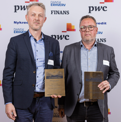 Torben Viby og Carsten Golles Laursen fra AM Tooling A/S vinder prisen som Årets Ejerleder 2022 på Fyn.