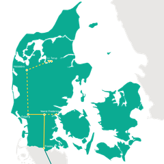 Det er besluttet, at Energinet skal anlægge "7-tallet" - den optrukne linje. Flere etaper kan muligvis komme til senere, men der er endnu ikke truffet beslutning om yderligre dansk brintinfrastruktur.