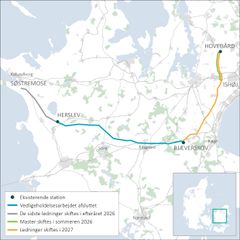 Højspændingsmasterne skiftes på den sidste strækning (markeret med grøn) til sommer.