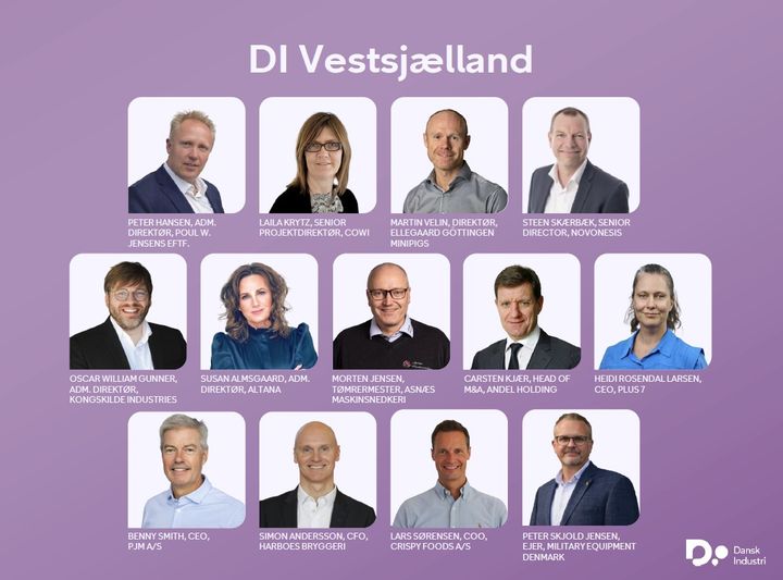 Heidi Rosendal Larsen fortsætter som bestyrelsesleder for de lokale virksomheder i Vestsjælland. Der er i alt 13 bestyrelsesmedlemmer i DI Vestsjællands bestyrelse.