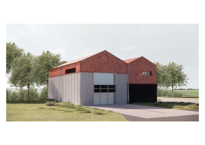 Rendering der viser den nordlige facade af den nye brandstation