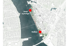 Selskabet Havneudvikling ApS vinder udbud af byggegrunde på havnen i Nykøbing Falster. Billedet viser, hvor grundene ligger. Illustration: Guldborgsund Kommune.