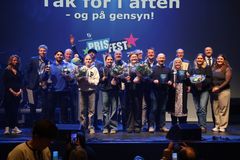 Her ses prismodtagerne fra den seneste prisfest på Nykøbing F. Teateret. Foto: Guldborgsund Kommune