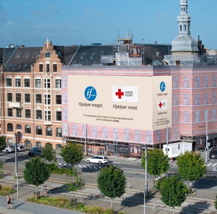 Sådan kan If og Røde Kors' fælles julekampagne se ud i flere danske byer i uge 49 og 50.