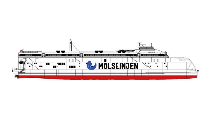 On this illustration, you see the future look of the world’s largest electric catamarans set to sail the Kattegat.