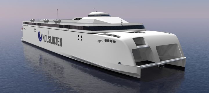 Et allerførste kig på, hvordan de nye elektriske mega-katamaraner, der skal sejle på Kattegat, kommer til at se ud.