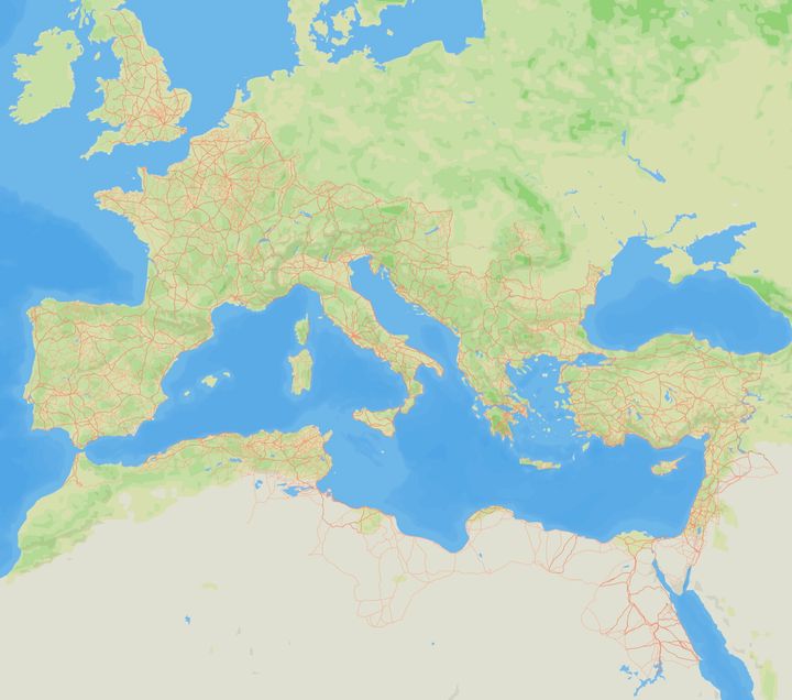 The Roman road network created by Itiner-e, available on itiner-e.org Credit: © Itiner-e
