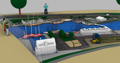 Grafisk overblik over det nye område af Miniland: Københavns Havn med en mere end fire meter lang LEGO® model af Kongeskibet Dannebrog.