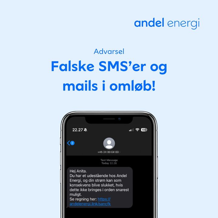 Ny svindelbølge retter sig mod Andel Energi-kunder. Se eksempel på den aktuelle svindel nederst i pressemeddelelsen.