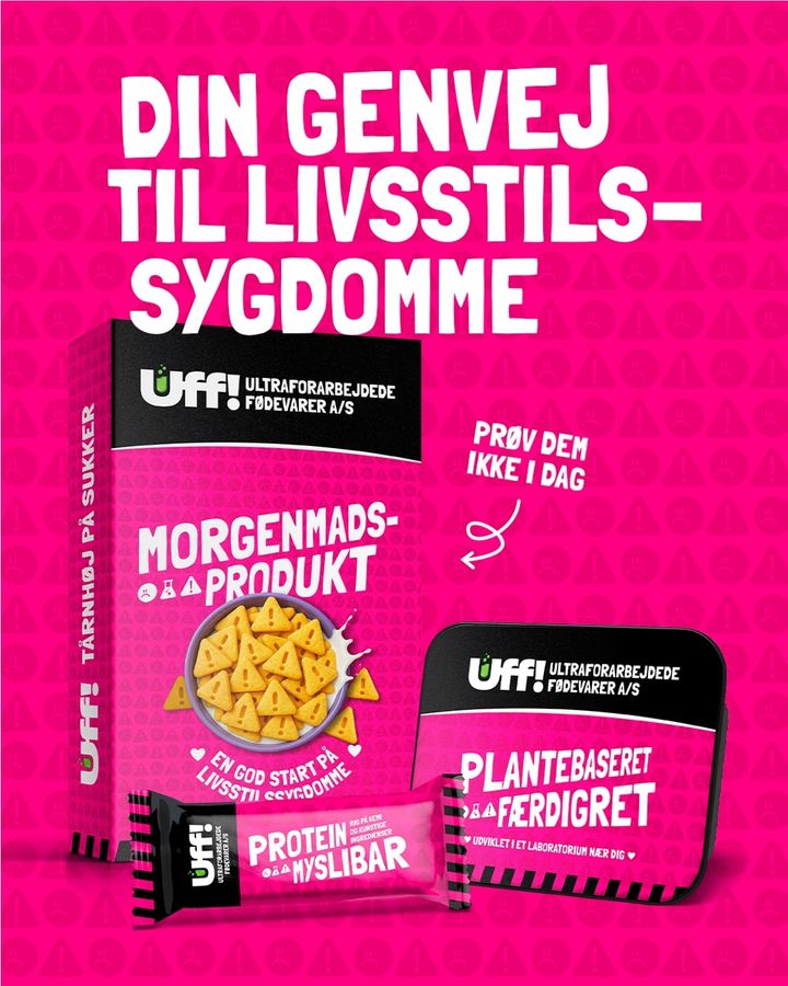Hjerteforeningen lancerer i en ny kampagne en række fiktive fødevareprodukter. Formålet er at sætte fokus på ultraforarbejdede fødevarer.