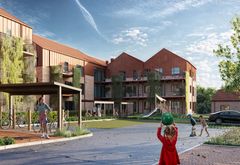 De første boliger i Landskabsbyen i Egedal forventes at stå færdige sidst i 2026. Illustration: Make Moves og Vandkunsten.