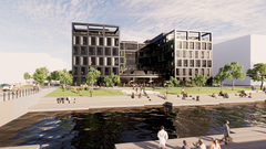 Illustration af Bruun & Hjejles kommende domicil i Københavns Nordhavn, når det hele står færdigt. Illustration: Arkitektfirmaet Henning Larsen.