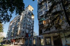 Et angrebsramt område i Kyiv. Foto: Kyiv City State Administration.