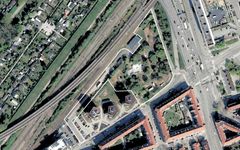 Lokalplanen omfatter det markerede område, som ligger ved Lyngbyvej på Østerbro. Foto: Styrelsen for Dataforsyning og Infrastruktur og Danske Kommuner