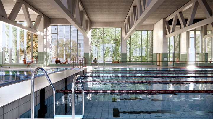 Visualisering af svømmehallen, udført af Nordic Office of Architecture
