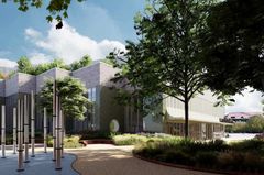 Visualisering af svømmehallen udefra, udført af Nordic Office of Architecture