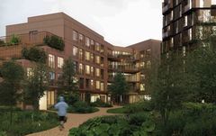 Visualisering af plejehjemmet udefra, udført af Nordic Office of Architecture