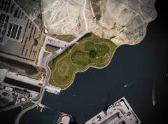 Kort af kystlandskabets første etape. De endelige faciliteter er ikke tegnet ind på kortet.