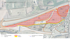 Kort over areal til etablering af mulig solcellepark, som sendes i udbud.