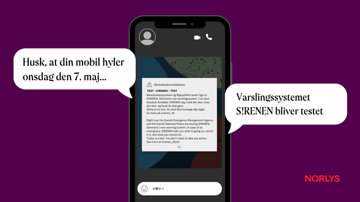 Varslingssystemet S!RENEN testes onsdag den 7. maj kl. 12. Advarslerne sendes via telemasterne til alle nyere mobile enheder med opdaterede styresystemer.