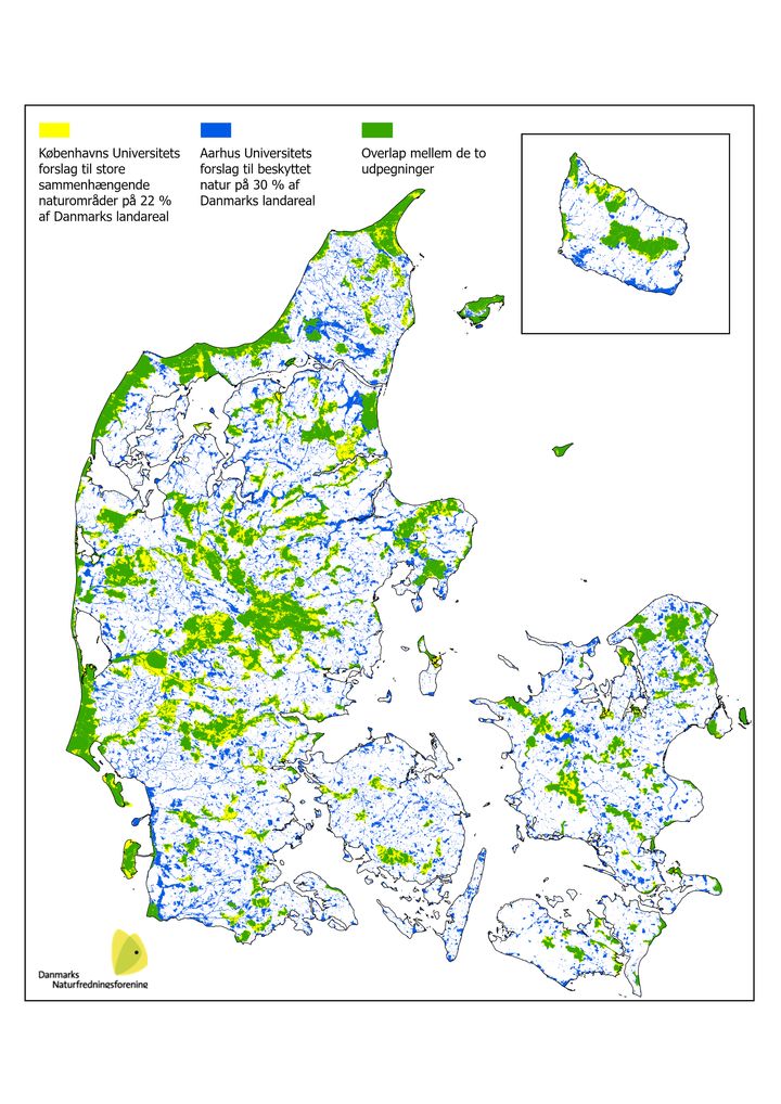 Her er forskernes bud på Danmarks nye beskyttede naturområder. De to universiteters udpegninger overlapper hinanden med mere end 70 procent.