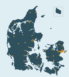Billedet viser en oversigt over de 30 lokationer, hvor der etableres ladestandere. Foto: OK.