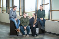 Et udvalg af Leths samtalepartnere i første podcastsæson. På billedet ses fra venstre: Kasper H. Andersen, Peter Moe Astrup, Trine Kellberg Nielsen og Anders Emil Rasmussen.