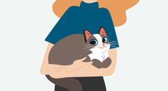 Grafik af kat, som bliver holde i arme
