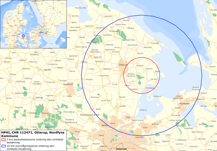 kort over overvågnings- og beskyttelseszoner ved Otterup på nordfyn