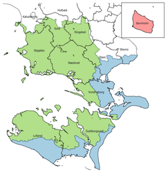 Kort over De 3 Lokale Treparter for Smålandsfarvandet, Østersøen og Bornholm.