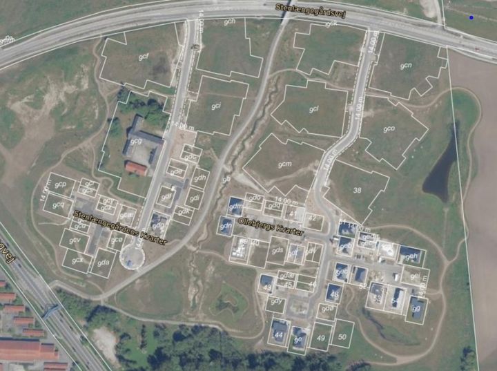 Stenlængeområdets etape 1 omfatter 10 storparceller og 62 parcelgrunde.