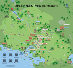 På oplevelsesskiltet ved Den Fritlagte Suså ses på den ene side seværdigheder i hele kommunen.