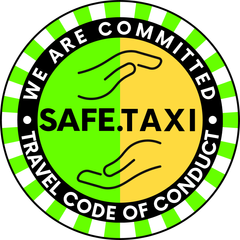 A sticker on the side window helps customers easily identify Safe Taxis.