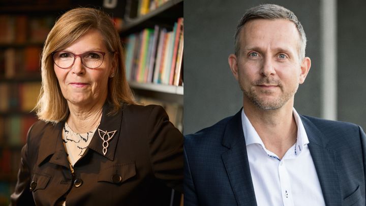 Lone Haagerup, formand for Boghandlerforeningen (tv.) og Jakob Brandt, adm. direktør i SMVdanmark (th.)