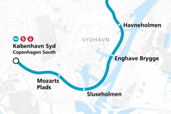 M4 Sydhavn kobler med sine fem nye stationer to ny bydele på det samlede metronet – Sydhavn og Valby. Linjen forbinder nye boligområder med det historiske Sydhavn og Indre By samt giver gode skiftemuligheder til den øvrige kollektive transport på København Syd. 
