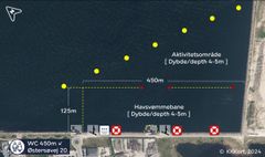 Der er adgang til banen fra rundkørslen ved Kattegatvej. Ved siden af havsvømmebanen er et trekantet område afmærket til fremtidige vandaktiviteter. Der findes allerede dykkerfaciliteter i området, som fremover også vil være bedre beskyttet mod havnetrafik.