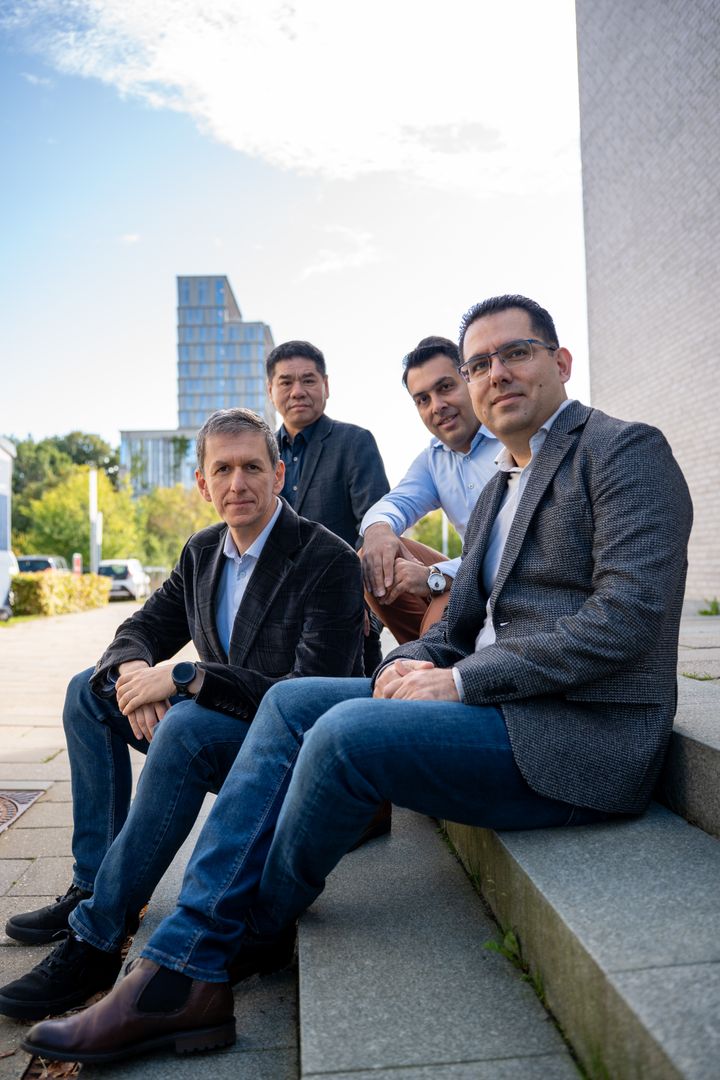 Fire nye professorer skal styrke den ingeniørvidenskabelige forskning på Aarhus Universitet. Fra venstre: Michal Budzik, Xuping Zhang, Ramin Aghababaei og Mahdi Abkar. De fire professorer forsker inden for robotteknologi, kompositmaterialer, overflademekanik og tribologi samt fluidmekanik og turbulens.