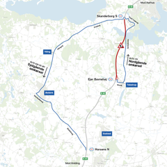Omkørselsrute i forbindelse med spærring af E45 Østjyske Motorvej ml. d. 7.-8. oktober.