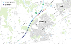Plan for støjafskærmning langs E45 ved Hørning. Kort: Vejdirektoratet