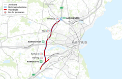 Kører du på E45 ved Aarhus må du finde tålmodigheden frem. Inden længe vil farten skulle holdes på maksimalt 80 km/t hele vejen fra Aarhus Syd til Aarhus Nord. Kort: Vejdirektoratet