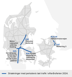 Her er der særlig stor risiko for at holde i kø. Grafik: Vejdirektoratet