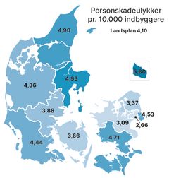 Sådan fordeler personskadeulykkerne sig på landsplan