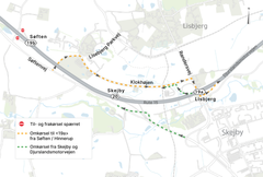 Omkørselsruter i forbindelse med spærringen af til- og frakørsel <19b> på Djurslandsmotorvejen